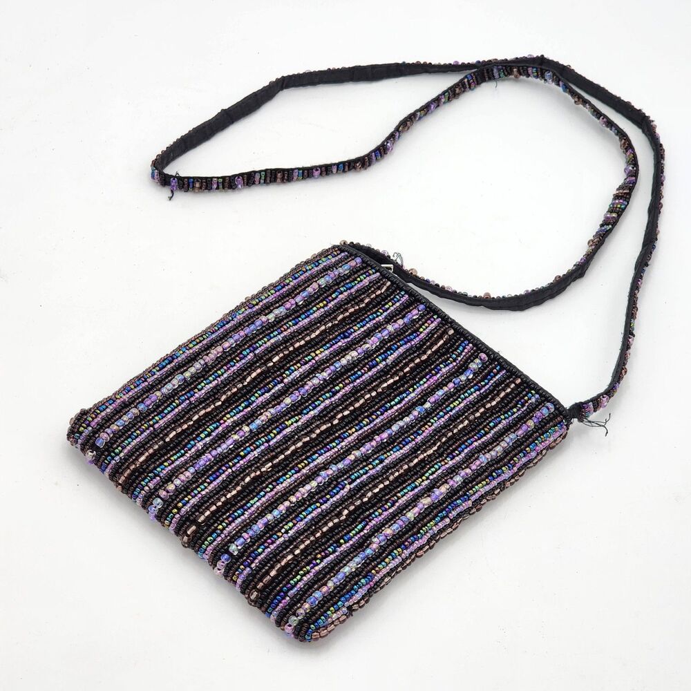Vintage Y2K 90s Purple Blue Beaded Pouch Bag